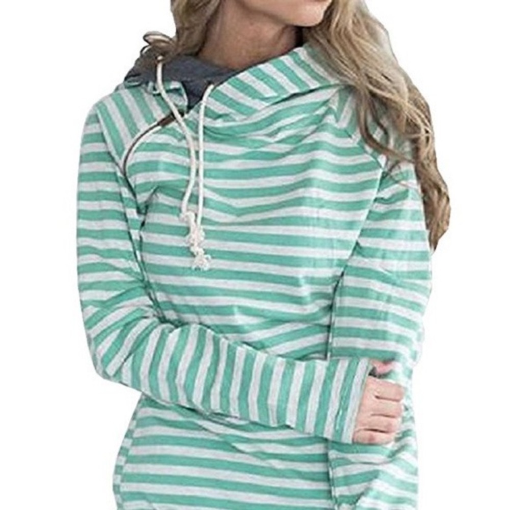 & Asymmetrical Zipper Double Hooded Sweatshirt